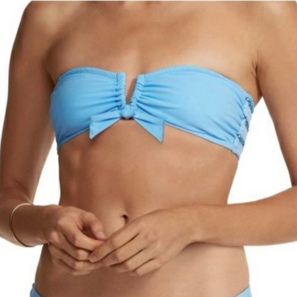 KISUII 2 pc pale blue swim set Aria bandeau top Skinny Tie Bikini bottoms Size M - Picture 3 of 10